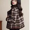 Women's Winter Slim-Fit Contrast Collar Faux Shearling Plaid Jacket Chic Short-Length Blazer with Suit Collar
