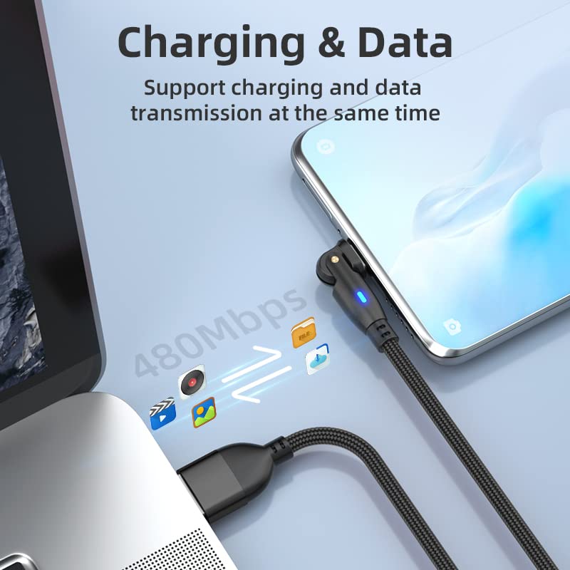 USB Type C Cable L-shaped 180 Degree Rotation Fast Charging High Speed Data Transfer Micro Cable Made of Reinforced TPE Galaxy and Other Android Types