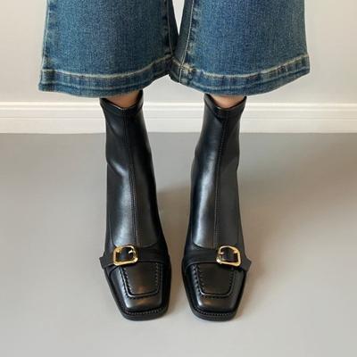 Модные французские ретро женские туфли 2025 осень новый стиль квадратный каблук женские сапоги удобные и универсальные женские ботильоны zapatos