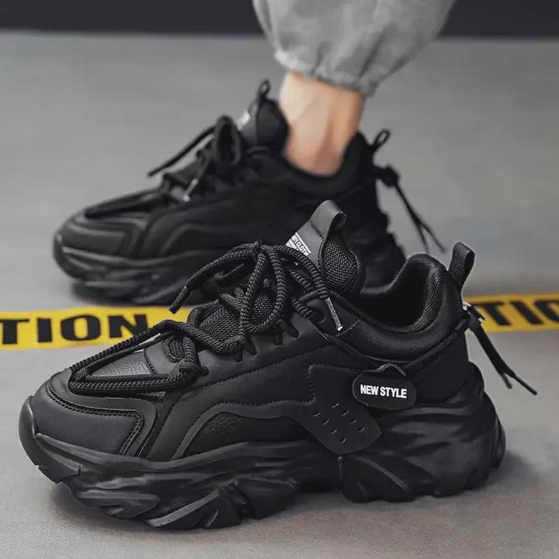 Мужские летние дышащие кроссовки Black Warrior Trendy - толстая подошва, универсальные, модные, черные кроссовки Dad