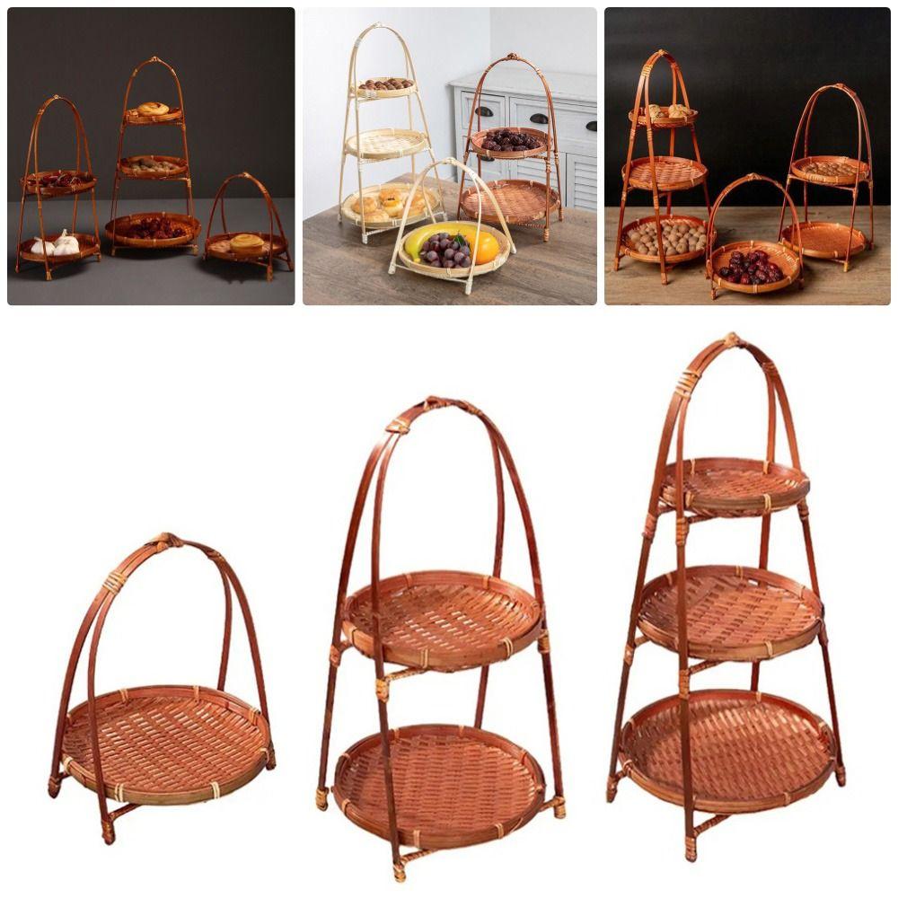 1Pcs 1/2/3 Layers Storage Basket Multi-function Standing Tray Bamboo Woven Basket For Kitchen