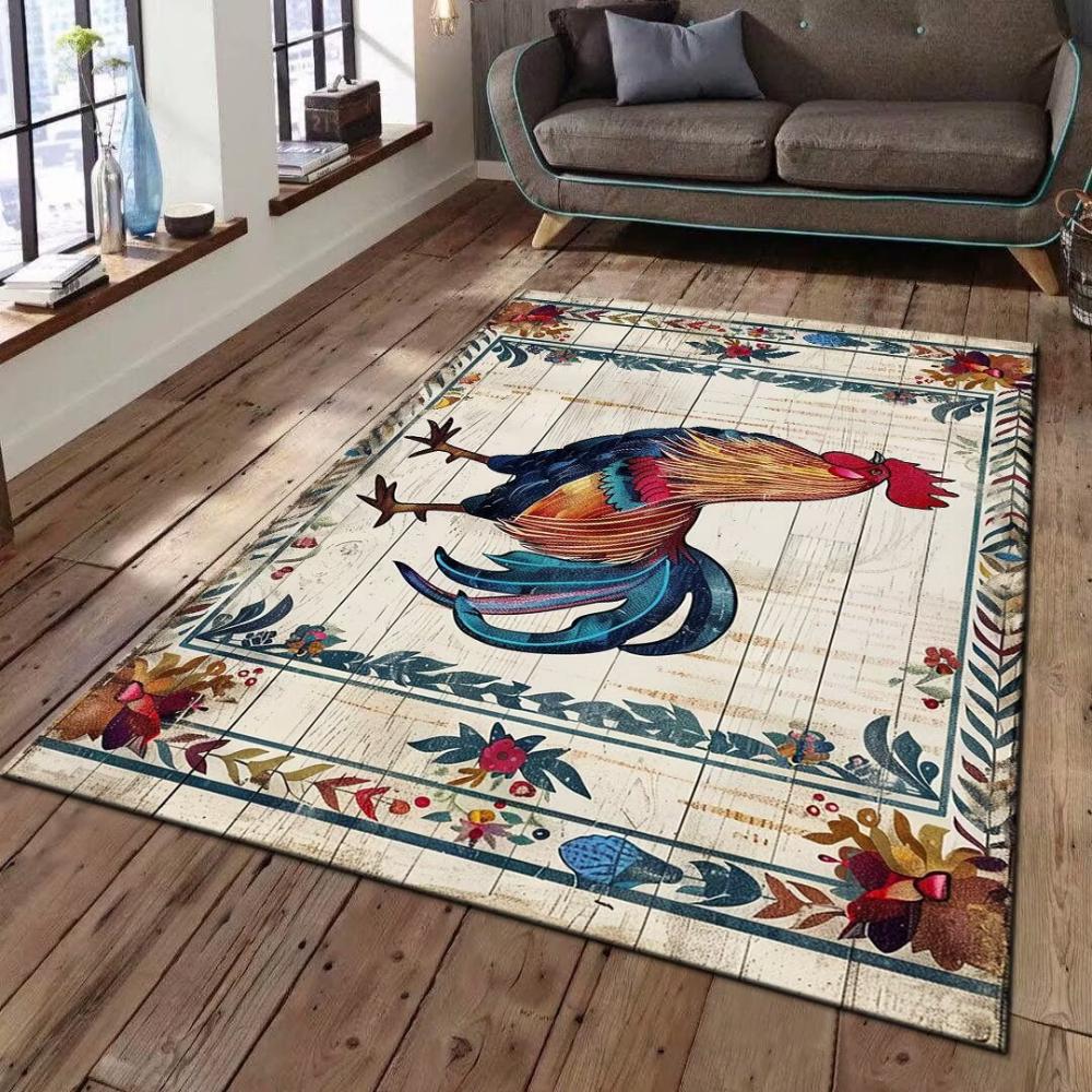 Retro American Large Rooster Carpet Living Room Sofa Decor Rug Kitchen Dining Table Floor Mat Farmhouse Rug Hallway Nonslip Rug