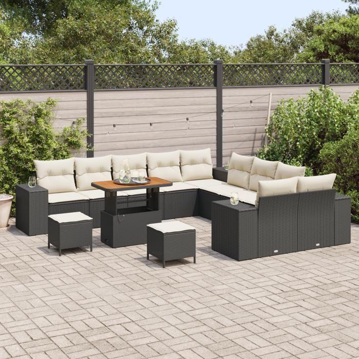 Ensemble de sofa de jardin vidaXL 13 pièces avec coussins noir poly rattan, Ensemble de jardin vidaXL pièces avec coussins 3362065