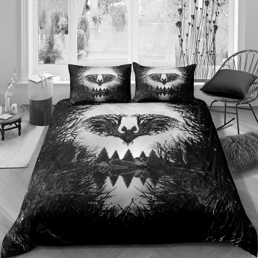 3D Skull Head Bedding Set Terror Pattern Quilt Cover Pillow Case 2 or 3 Pieces DE135 * 2 Halloween Extra Large Soft Home Decoration