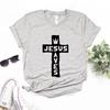 Иисус Спасает Принт Креста Женская Футболка с Коротким Рукавом О-образный Вырез Свободная Женская Футболка Женская Футболка Топы Одежда Camisetas Mujer