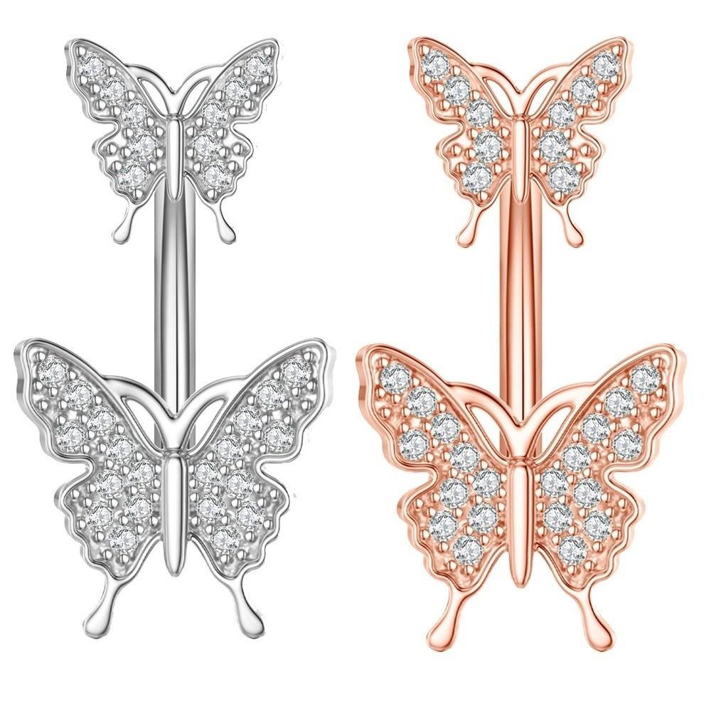 Sunflower Zircon Navel Ring Butterfly Heart Belly Button Ring Vintage Body Piercing Jewelry Girl