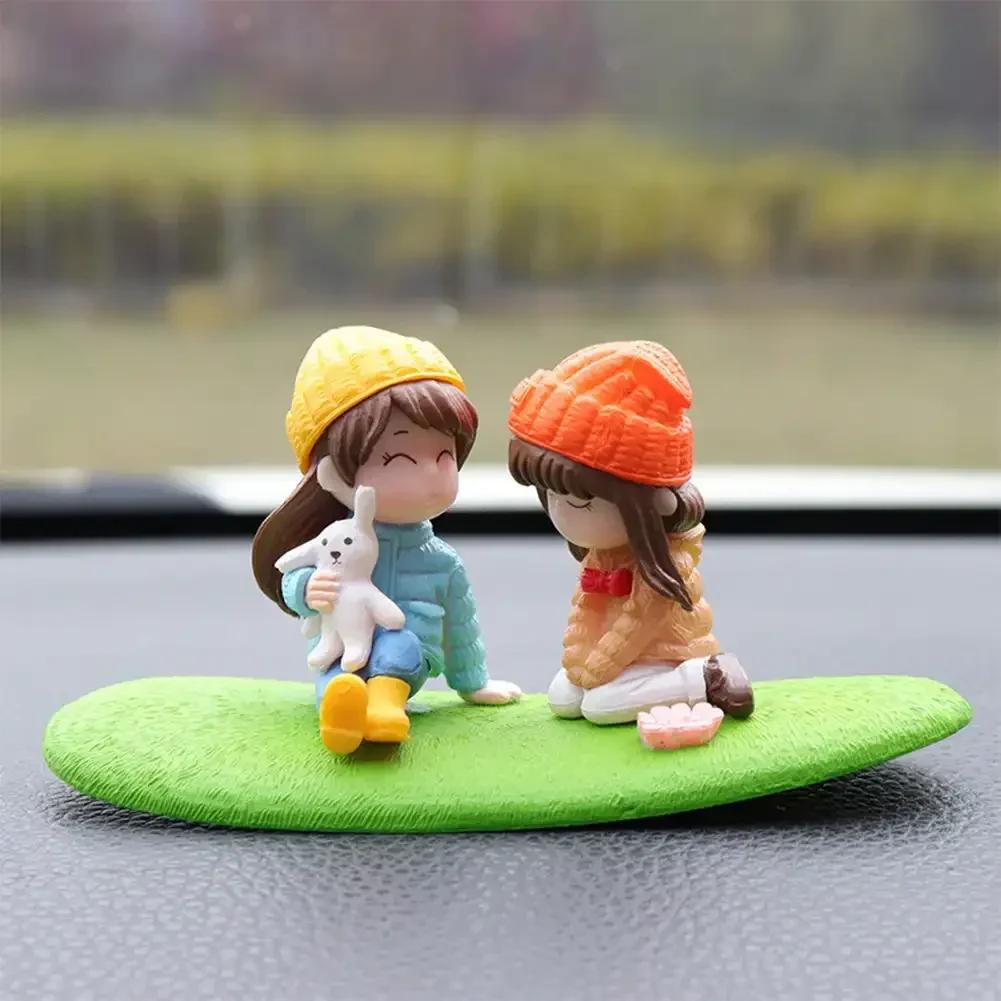 Anime Sisters For Car Ornament Model Cute Sitting Girls Figure Auto Interior Decoration Pink Dashboard Figurine Accessories Gift