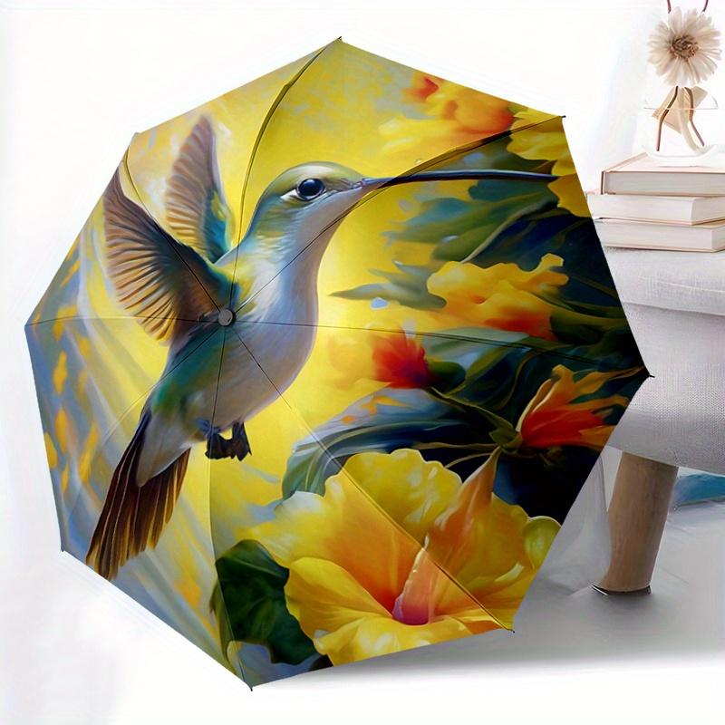 1pc Yellow Flowers & Hummingbird Pattern Automatic Umbrella is Fashionable and Good-Looking,  Suitable for Travel and Daily UseN102