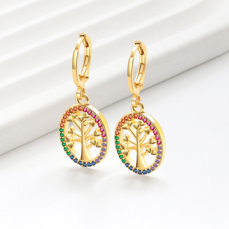 Luxury Cubic Zirconia Tree Of Life Drop Earrings For Women Niche Design Elegant Dangle Earrings Fashion Jewelry