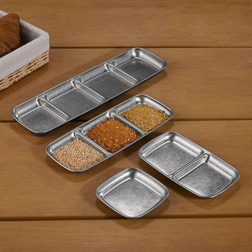 2Pcs Stainless Steel Korean Sauce Dish Irregular Shape Industrial Style Condiment Dish Vintage Separated Seasoning Tray BBQ