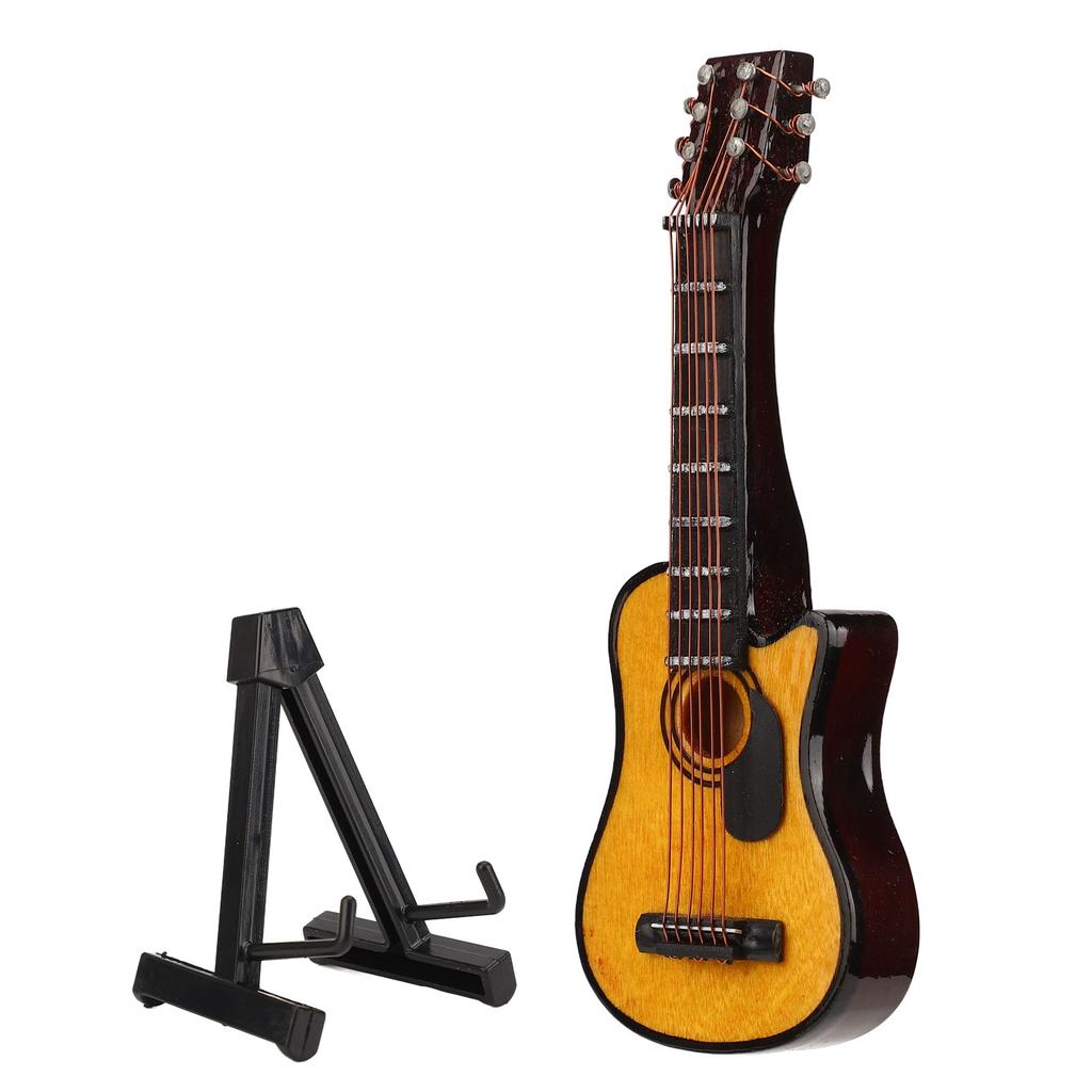Mini Guitar Model Reddish Brown 3.3in Length Miniature Guitar Model Decoration with Stand