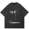 Streetwear Lightning Graphic Unisex T-Shirt Cotton Washed Black Tshirt Unisex Tops Tees Summer Short Sleeves T Shirt