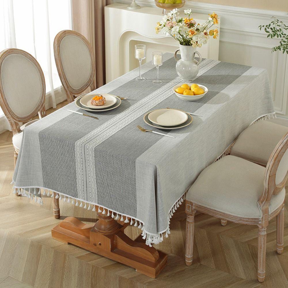 Tassel Edge Interweaving Grid Tablecloth French Rustic Washable Restaurant Tablecloth Rectangular Dust Cover Coffee Table Mat