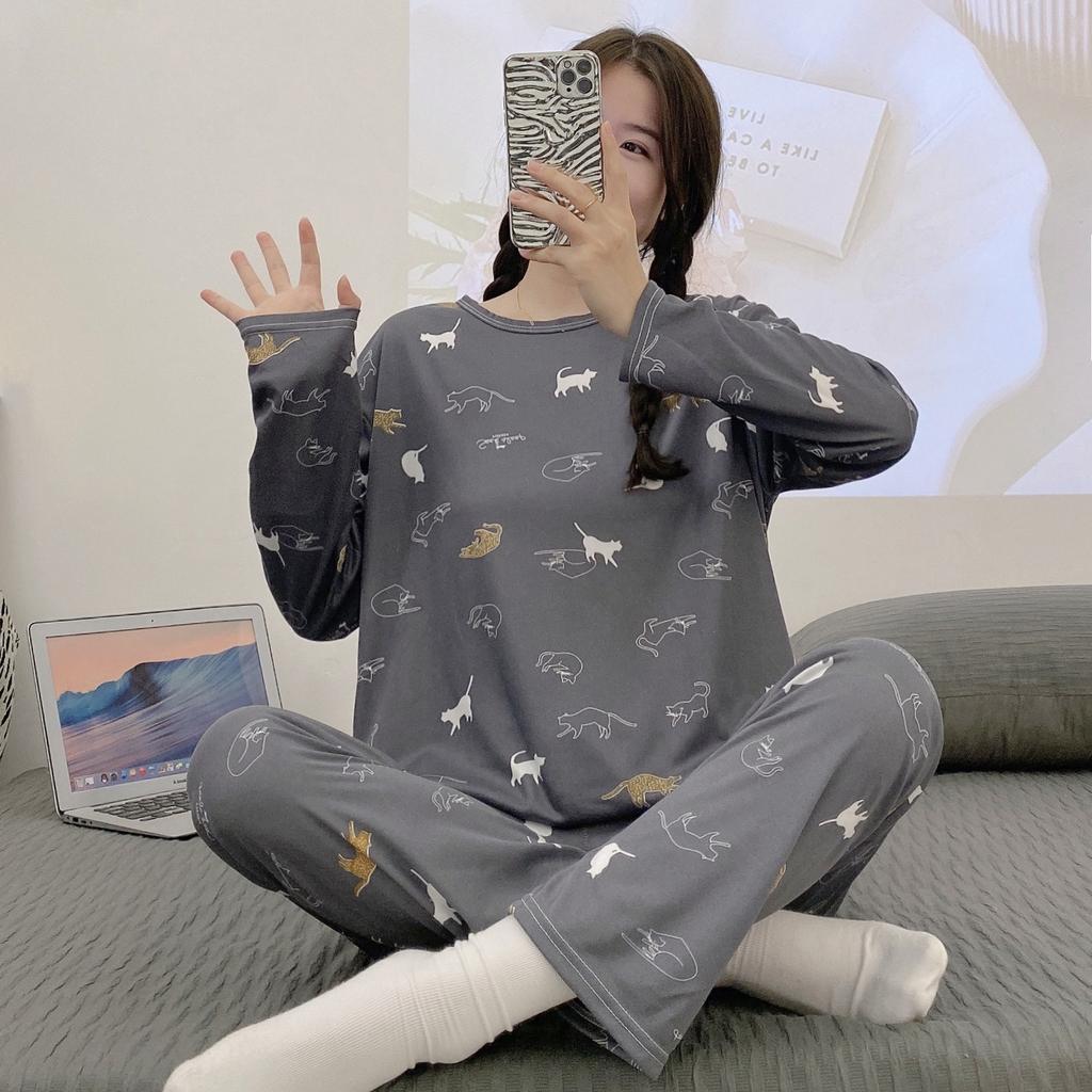 Двухкомпонентный женский новый весенне-осенний комплект с длинными рукавами, свободные повседневные пижамы с круглым вырезом, домашняя одежда, которую можно носить поверх костюма