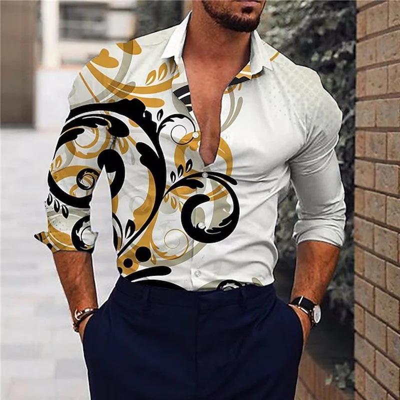 Spring Autumn Men's Shirt with Long Sleeves Collar Prints Complicated Gorgeous Temperament Business Shirts Men’s