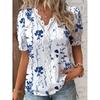 Summer V Neck Short Sleeve Lace Patchwork Blouse Women's Floral Print Tops
