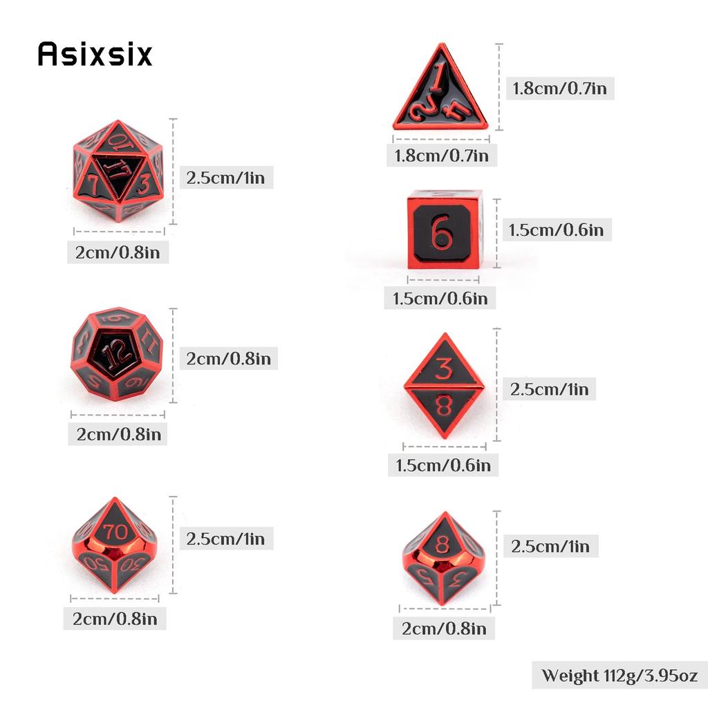 7 шт., черные, красные стандартные металлические кубики, набор цельнометаллических многогранных кубиков, подходящий для ролевой игры, настольной игры, карточной игры