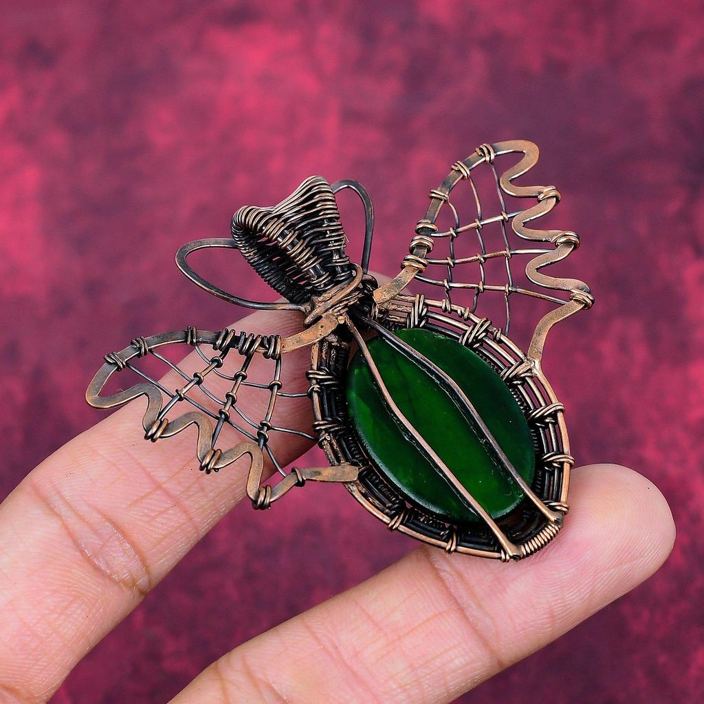 Green Fire Labradorite Pendant Copper Wire Wrapped Jewelry Butterfly Pendant