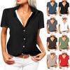 Women's Fashion Casual Short Sleeve Solid Color Buttons Lapel Shirt Top Blouse