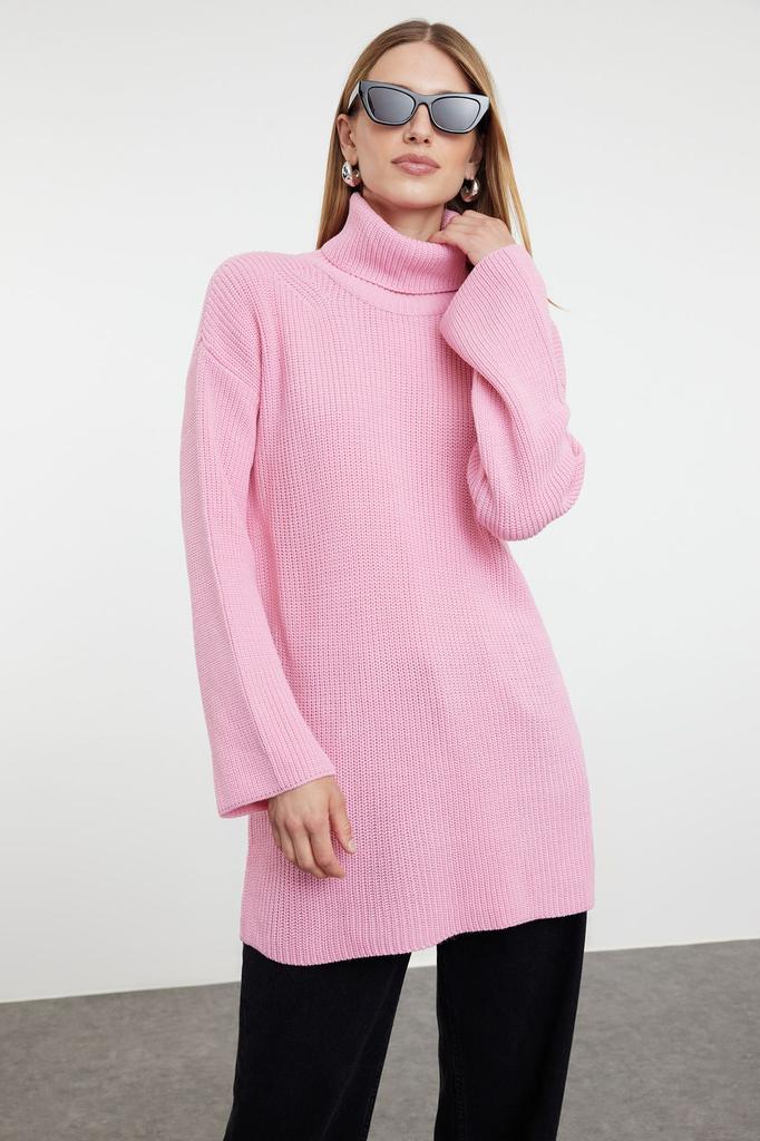 Women's Fashionable Stylish Sweater Stone Wide Fit Turtleneck Knitwear Sweater