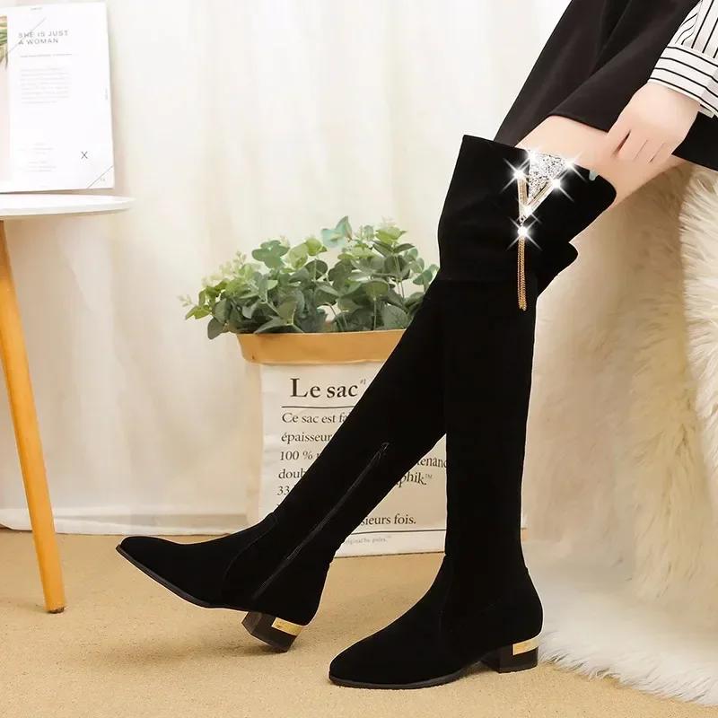 Большого размера зимние ботфорты выше колена женские из эластичной ткани женские ботфорты до бедра сексуальная женская обувь длинные боты женские