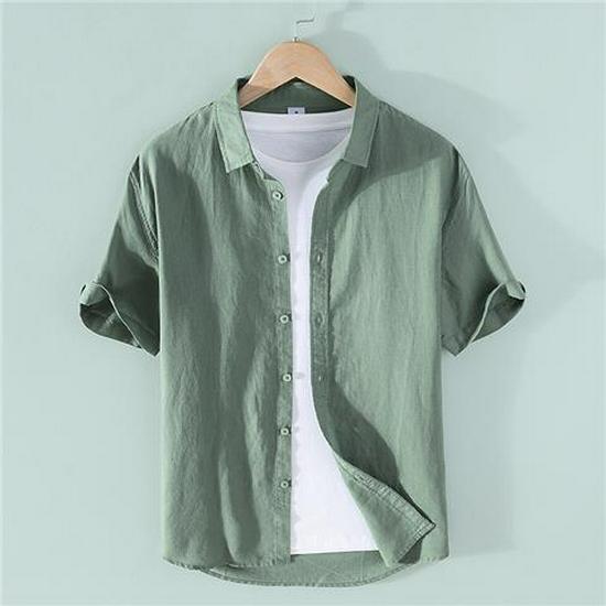 Мужская дышащая льняная рубашка - повседневный летний топ с коротким рукавом и вариант из белого хлопка с длинным рукавом