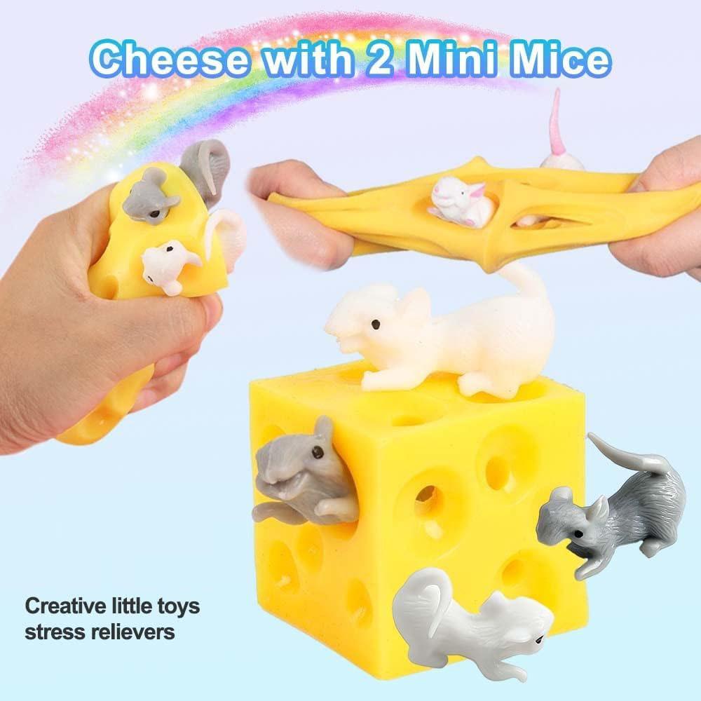 Сквиши Сыр Резина Имитация Сыра с 2 Мини-Мышами Стресс Тревога Сенсорный Р