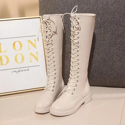 Обувь со шнурками Туфли для женщин Средний каблук Шнуровка Белые женские ботинки Стильное предложение Pu Новинка Весна Осень 2024 Горячая