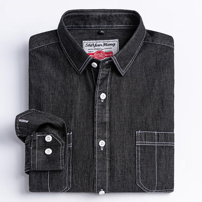 New 100% Cotton Men's Shirt Long Sleeve Spring and Autumn Denim with Pockets of High Quality Fashion Wear Free Casual Slim Fit