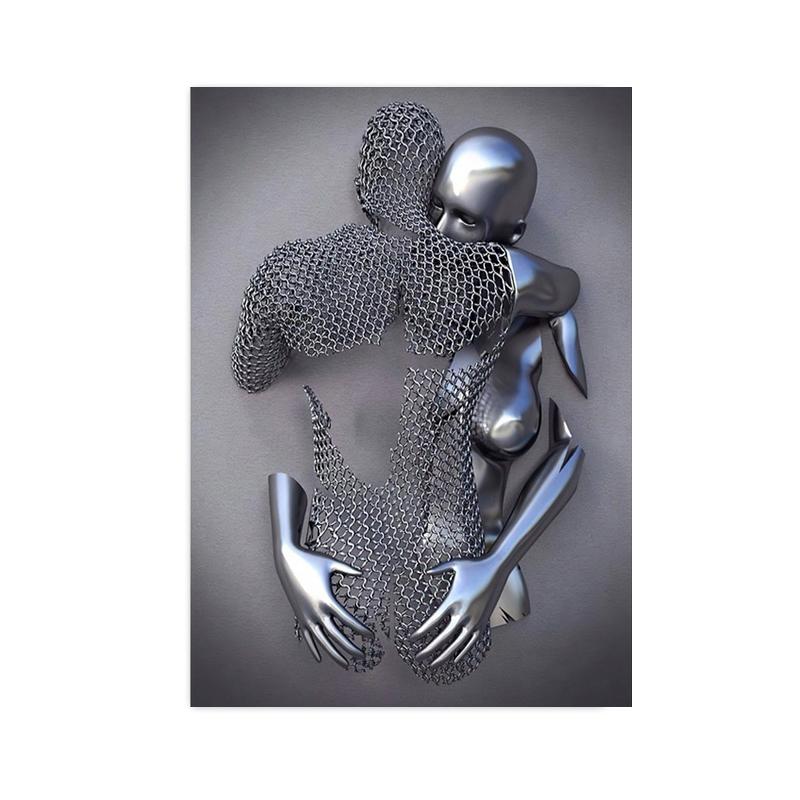 3D Love Heart Серая металлическая фигура Статуя Плакаты и принты Современная картина на холсте Настенные картины для гостиной Домашний декор