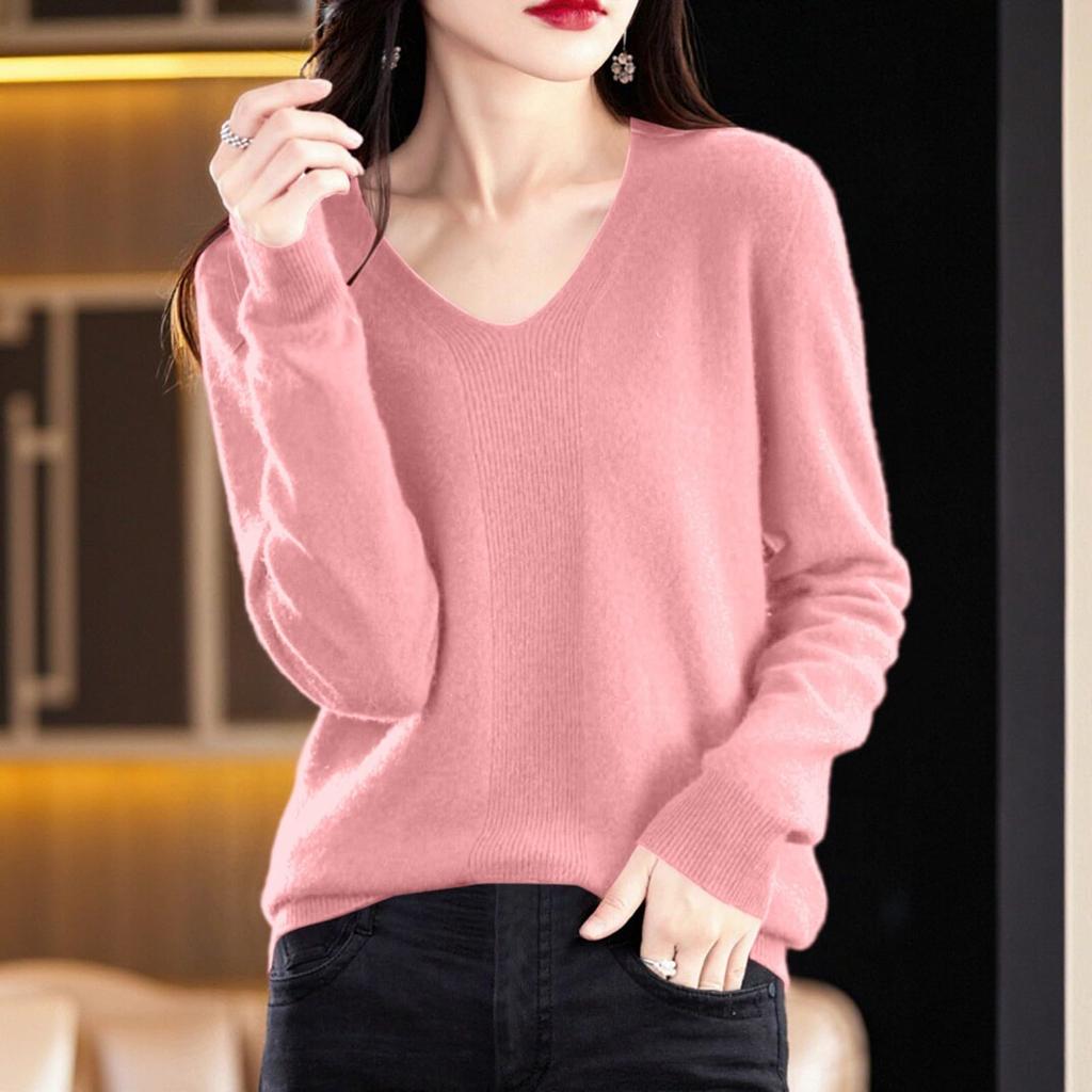 Pullover Sweaters For Women V Neck Soft Lightweight Loungewear Breathable Loose Fit Long Sleeve Travel Sweater Tops