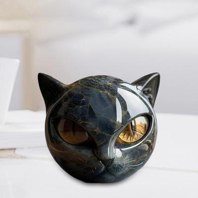 Декоративная фигурка черного кота из смолы с текстурой мраморного камня, фигурка кота, скульптура кота, украшение, декор для офисного стола, подарки