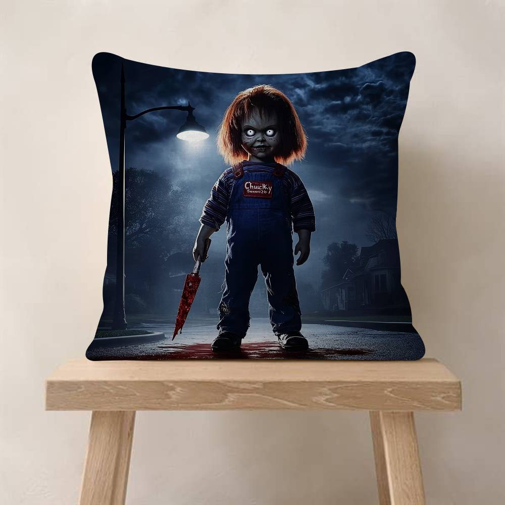 Horror Movie Chucky Childs Play Pillow Covers Cartoon Sofa Decorative Home Doublesided Printing Short Plush Cute Cushion