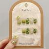 100% РУЧНАЯ РАБОТА Набор накладных ногтей средней формы в форме гроба с клеем Зеленый градиент Sprite 3D Лимонный горный хрусталь Нажмите на ногти Накладные ногти многоразовые