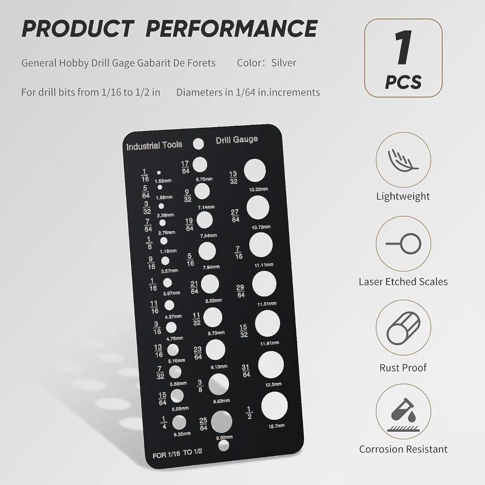 29-Holes Caliper Gauge 1/16 Inch To 1/2 Inch Screw Gauge Card Measurement Equivalents