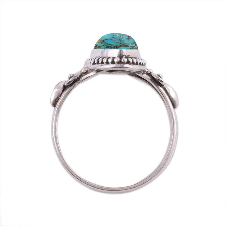 Стерлингового Серебра 925 пробы, дизайнерское кольцо ручной работы, синее медное бирюзовое кольцо, эффектное кольцо, ювелирные изделия в стиле бохо, подарок на день рождения на годовщину