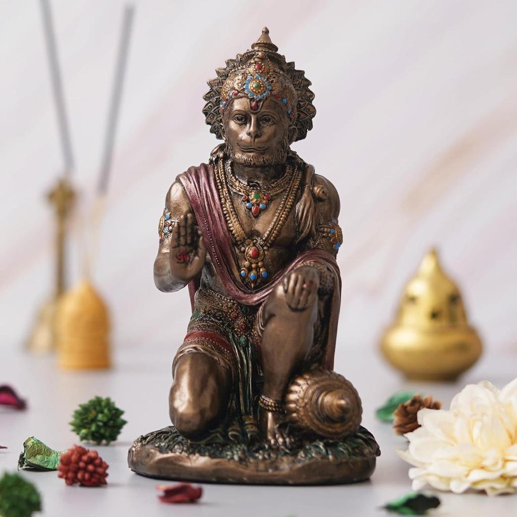 Golden Resin Hanuman Ji Murti for Blessing Lord Hanuman Idol for Car Dashboard Home Office Hanuman Statue Gift for Diwali Hanuman Jayanti Ram Navami