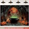 1 Piece 2D Flat Witch Pot Background Banner | With Glowing Green Potion with Bats Halloween Self-luminous Designzyc