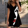Summer Fashion Women's V Neck Short Sleeve Beautiful Woman Printed Dress Sex Short Skirt Dresses