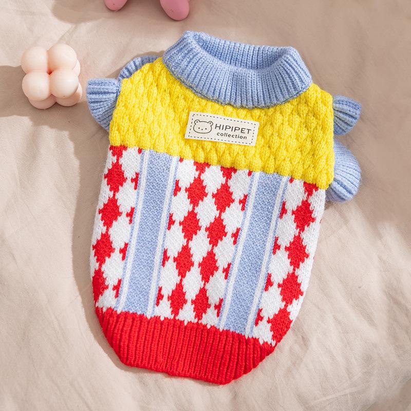 Autumn wintercatheattechknitting shirt hairless cat teddy dog bear sweater small flying sleeve diamond pet clothes
