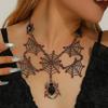 Halloween Jewelry Punk Hollow Inlaid Rhinestone Spider Web Necklace for Women Party Accessories