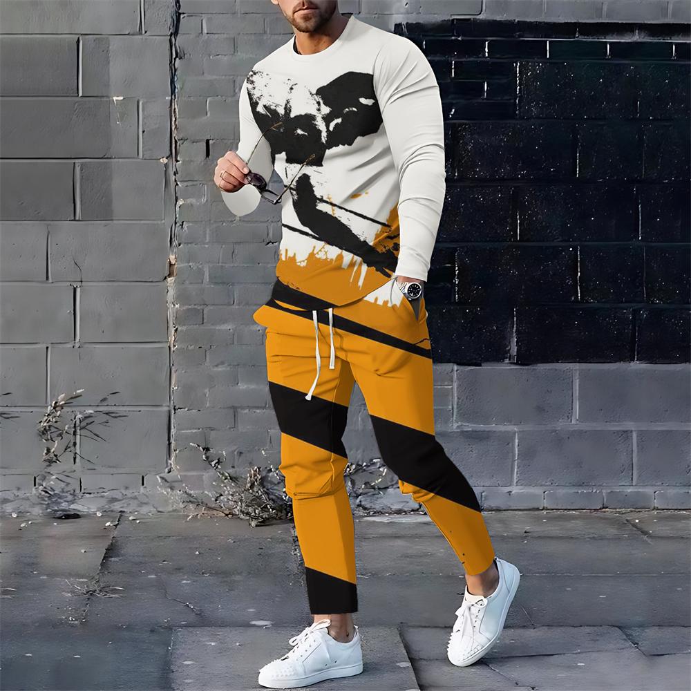 Мужские спортивные костюмы с 3D-принтом, мужские свободные футболки с длинным рукавом, брюки, спортивный костюм, модные повседневные уличные топы, комплекты из 2 предметов