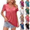 Women's V-Neck Fashion Solid Color Short Sleeve Retro Ruffle Sleeve T-Shirt  Top Casual Tops Oversized Tshirts