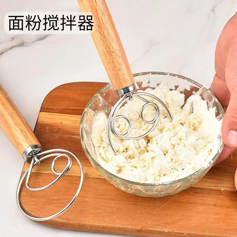 Danish Dough Whisk Stainless Steel Dutch Style Bread Hand Mixer Wooden Handle Kitchen Baking Tools Pastry Blender