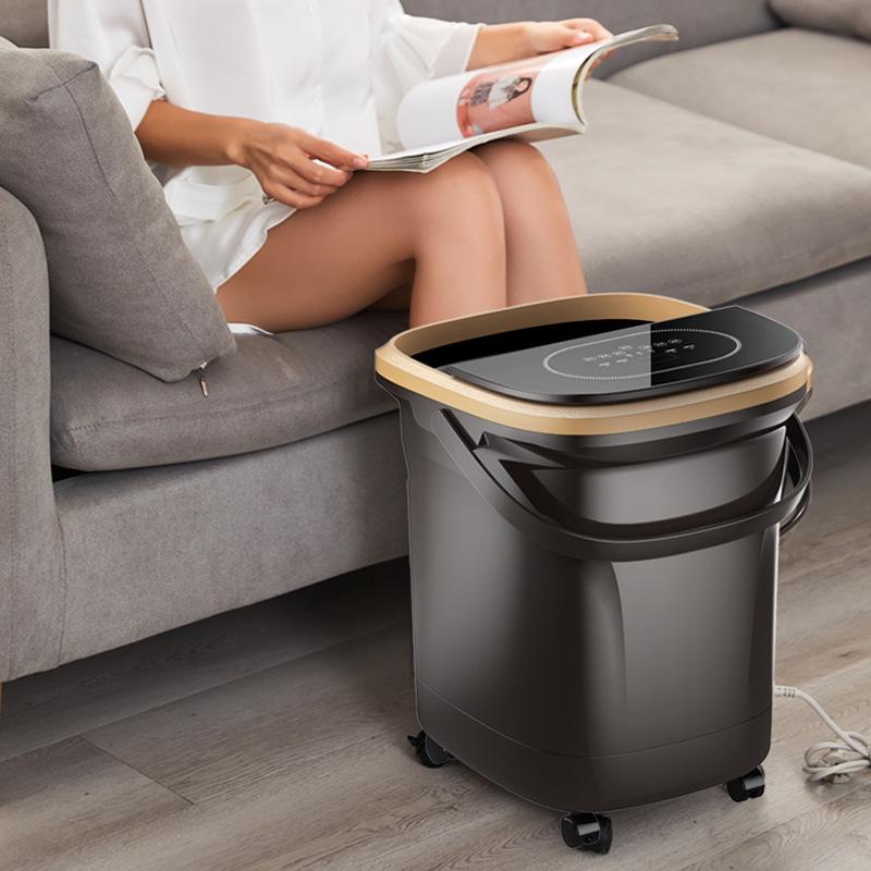 Chigo Space Gray Foot Spa Massager with Automatic Heating, Constant Temperature, Deep Basin, Calf-High Design, and Rollers.