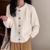 Knitted Cardigan New Single Breasted Loose Round Neck Korean Version Slimming Internet Red Sweater Jacket with Rolled Edges