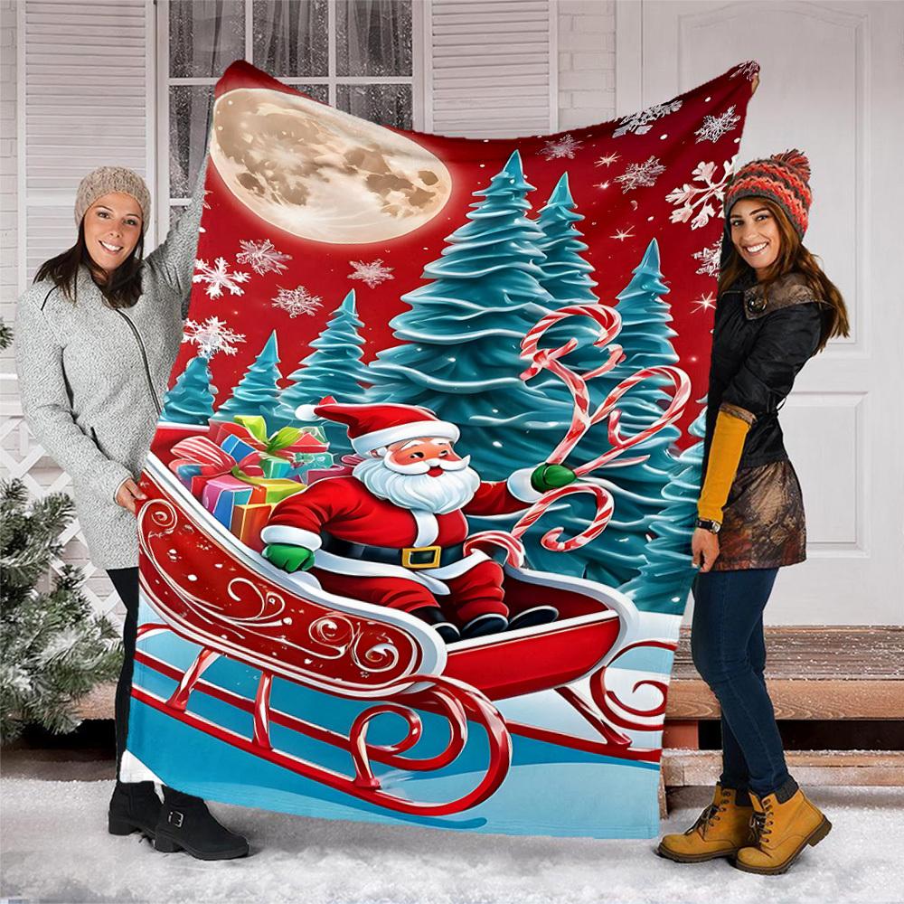 1pc Christmas Santa Claus Outdoor Flannel Blanket Soft All Season Polyester Throw , Perfect for Picnics & Travel , Picnic Accessory