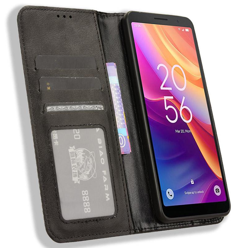 For TCL 501 Leather Case Magnetic Closing Retro Phone Cover with Wallet Stand