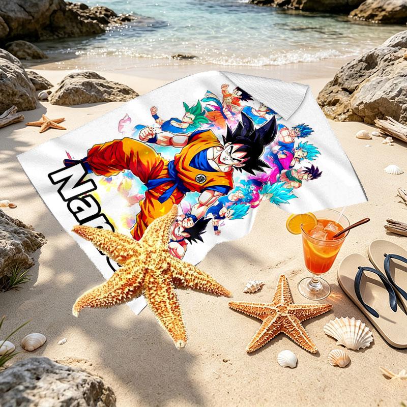 Custom Name Personalized DRAGON BALL Print Beach Towel, for Trip Camping Beach Party Home Decor, Birthday Gift for Family & Friends