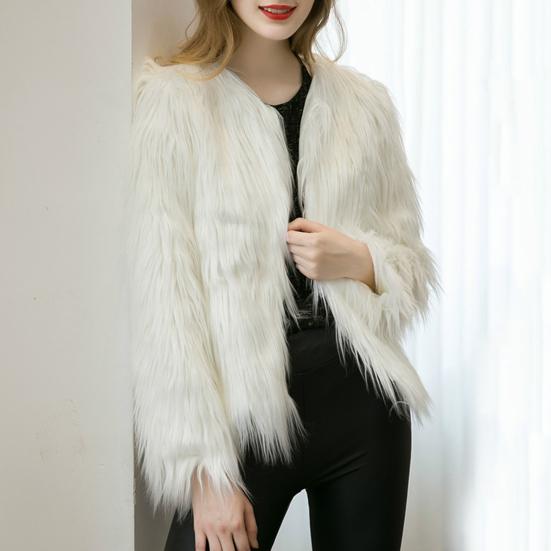 Women's Long Sleeve Fluffy Coat Open Front Faux Fur Cardigan Furry Parka Shaggy Jacket Winter Warm Outerwear